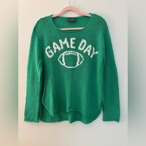 Wooden Ships Paola Buendia Game Day Sweater Football S/M Green White Cotton Read